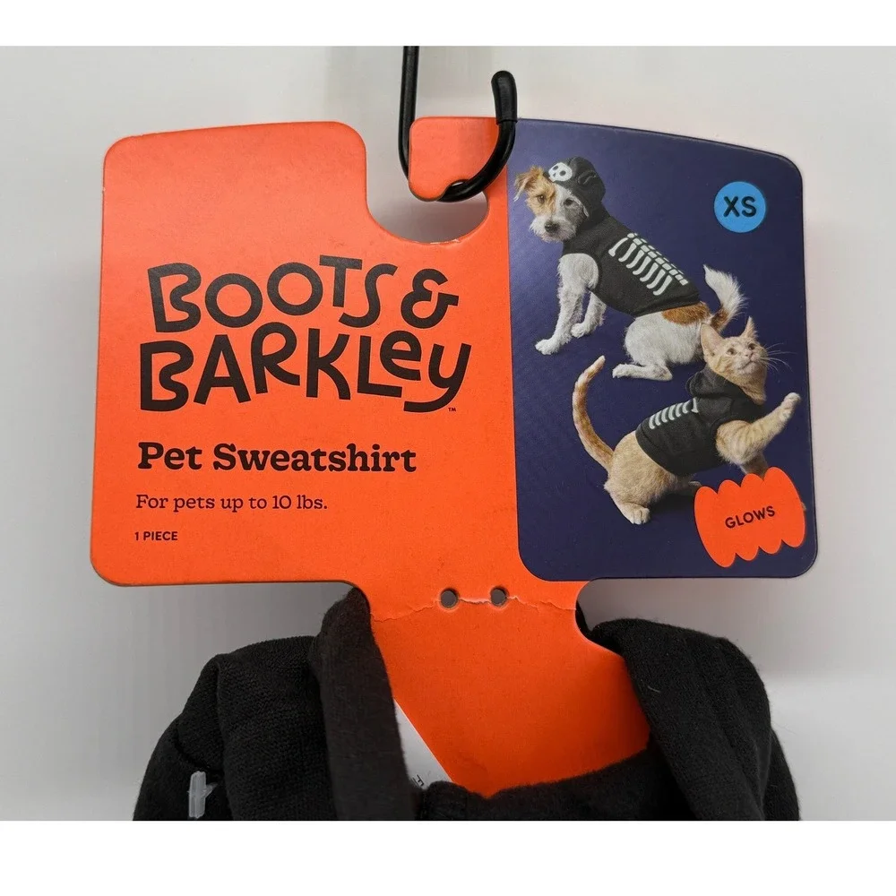 Boots & Barkley Pet Skeleton Hoodie Sweatshirt Glow in the Dark Black XS